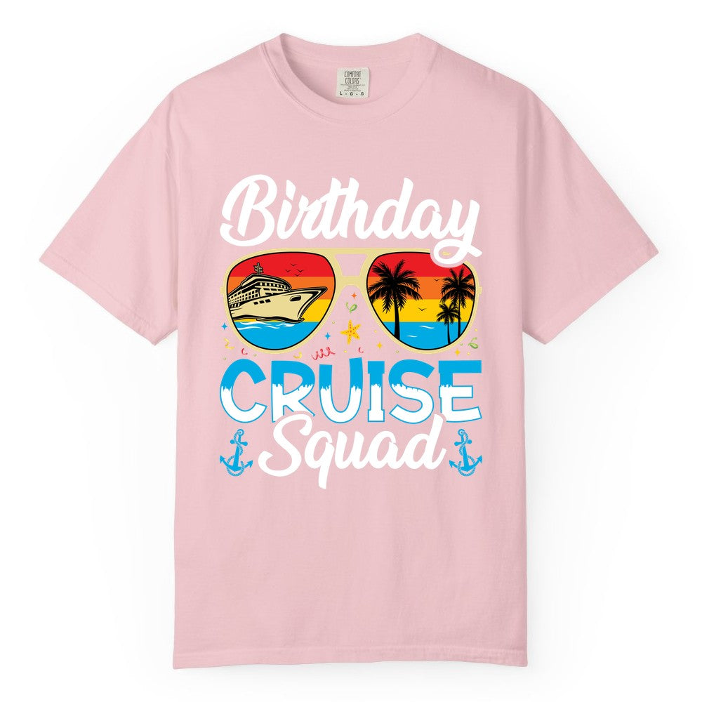 Birthday Cruise Shirt - Retro Cruise Squad Birthday Trip Apparel (Comfort Color) in Blossom - Birthday Cruise Squad Retro Sunglasses Tropical Group Shirt