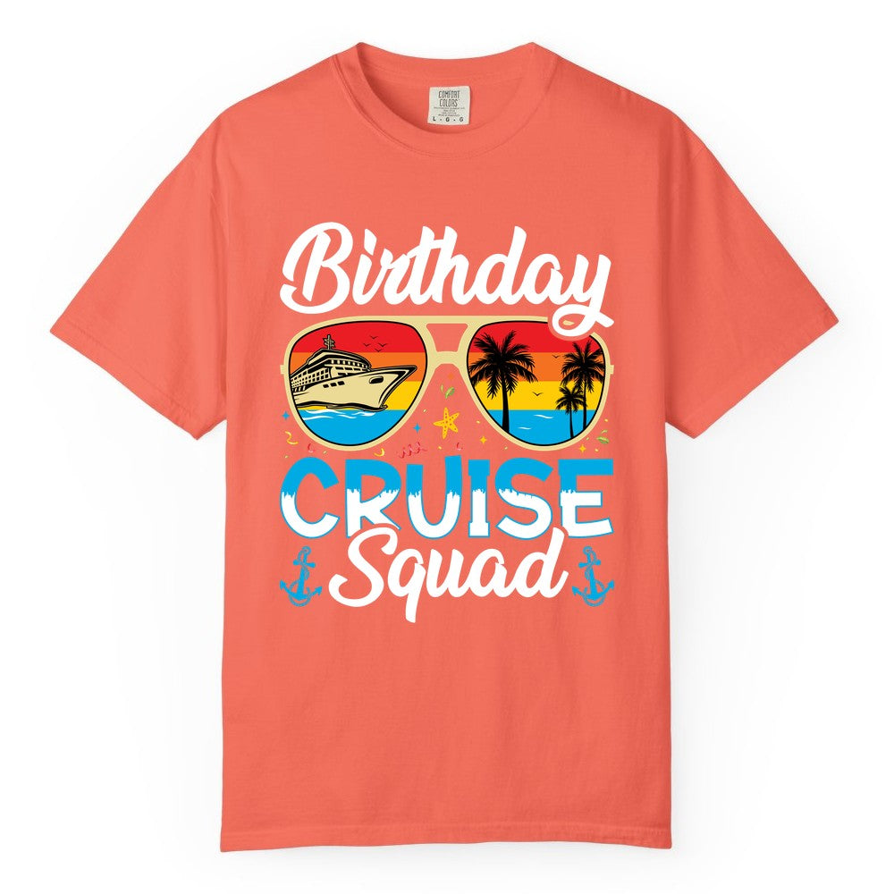 Birthday Cruise Shirt - Retro Cruise Squad Birthday Trip Apparel (Comfort Color) in Bright Salmon - Birthday Cruise Squad Retro Sunglasses Tropical Group Shirt