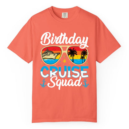 Birthday Cruise Shirt - Retro Cruise Squad Birthday Trip Apparel (Comfort Color) in Bright Salmon - Birthday Cruise Squad Retro Sunglasses Tropical Group Shirt