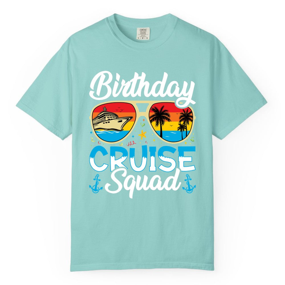 Birthday Cruise Shirt - Retro Cruise Squad Birthday Trip Apparel (Comfort Color) in Chalky Mint - Birthday Cruise Squad Retro Sunglasses Tropical Group Shirt