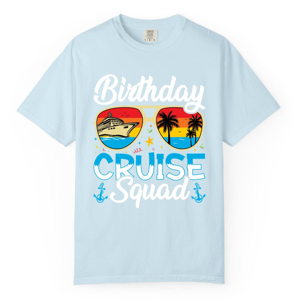Birthday Cruise Shirt - Retro Cruise Squad Birthday Trip Apparel (Comfort Color) in Chambray - Birthday Cruise Squad Retro Sunglasses Tropical Group Shirt