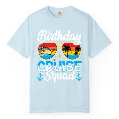 Birthday Cruise Shirt - Retro Cruise Squad Birthday Trip Apparel (Comfort Color) in Chambray - Birthday Cruise Squad Retro Sunglasses Tropical Group Shirt