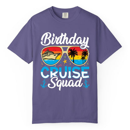Birthday Cruise Shirt - Retro Cruise Squad Birthday Trip Apparel (Comfort Color) in Grape - Birthday Cruise Squad Retro Sunglasses Tropical Group Shirt