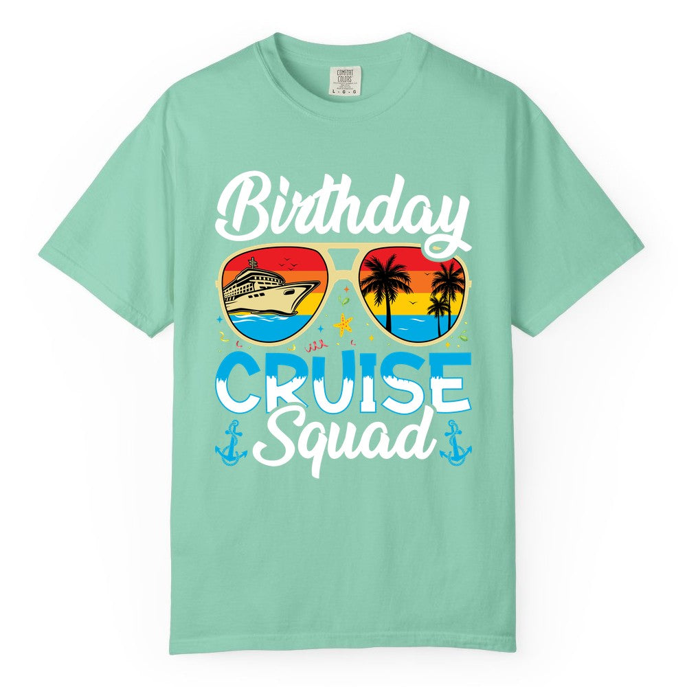 Birthday Cruise Shirt - Retro Cruise Squad Birthday Trip Apparel (Comfort Color) in Island Reef - Birthday Cruise Squad Retro Sunglasses Tropical Group Shirt