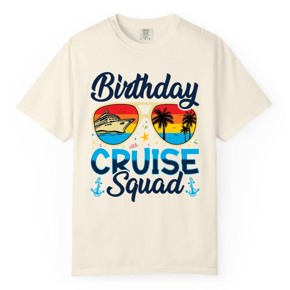 Birthday Cruise Shirt - Retro Cruise Squad Birthday Trip Apparel (Comfort Color) in Ivory - Birthday Cruise Squad Retro Sunglasses Tropical Group Shirt