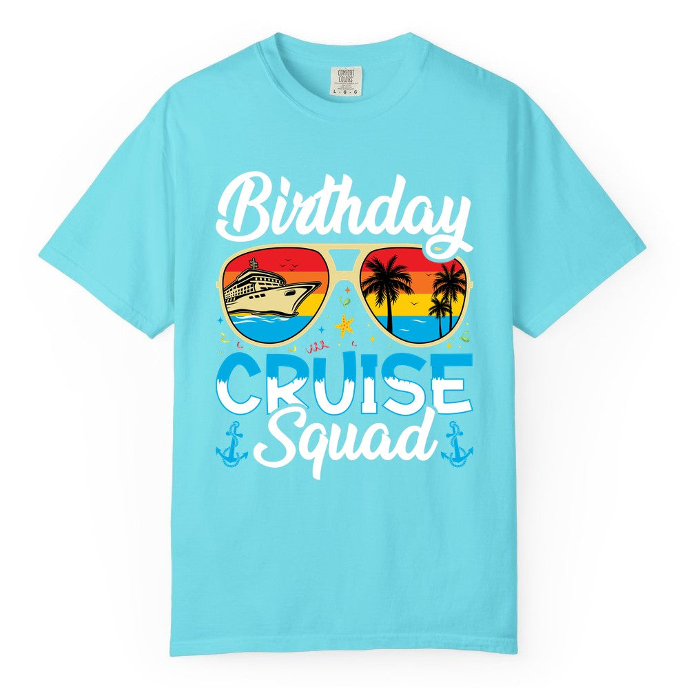 Birthday Cruise Shirt - Retro Cruise Squad Birthday Trip Apparel (Comfort Color) in Lagoon Blue - Birthday Cruise Squad Retro Sunglasses Tropical Group Shirt