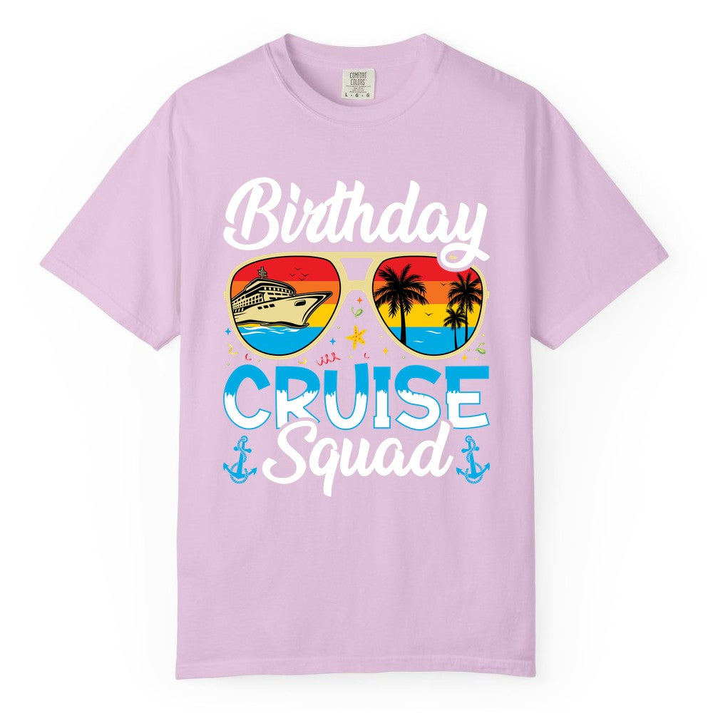 Birthday Cruise Shirt - Retro Cruise Squad Birthday Trip Apparel (Comfort Color) in Orchid - Birthday Cruise Squad Retro Sunglasses Tropical Group Shirt