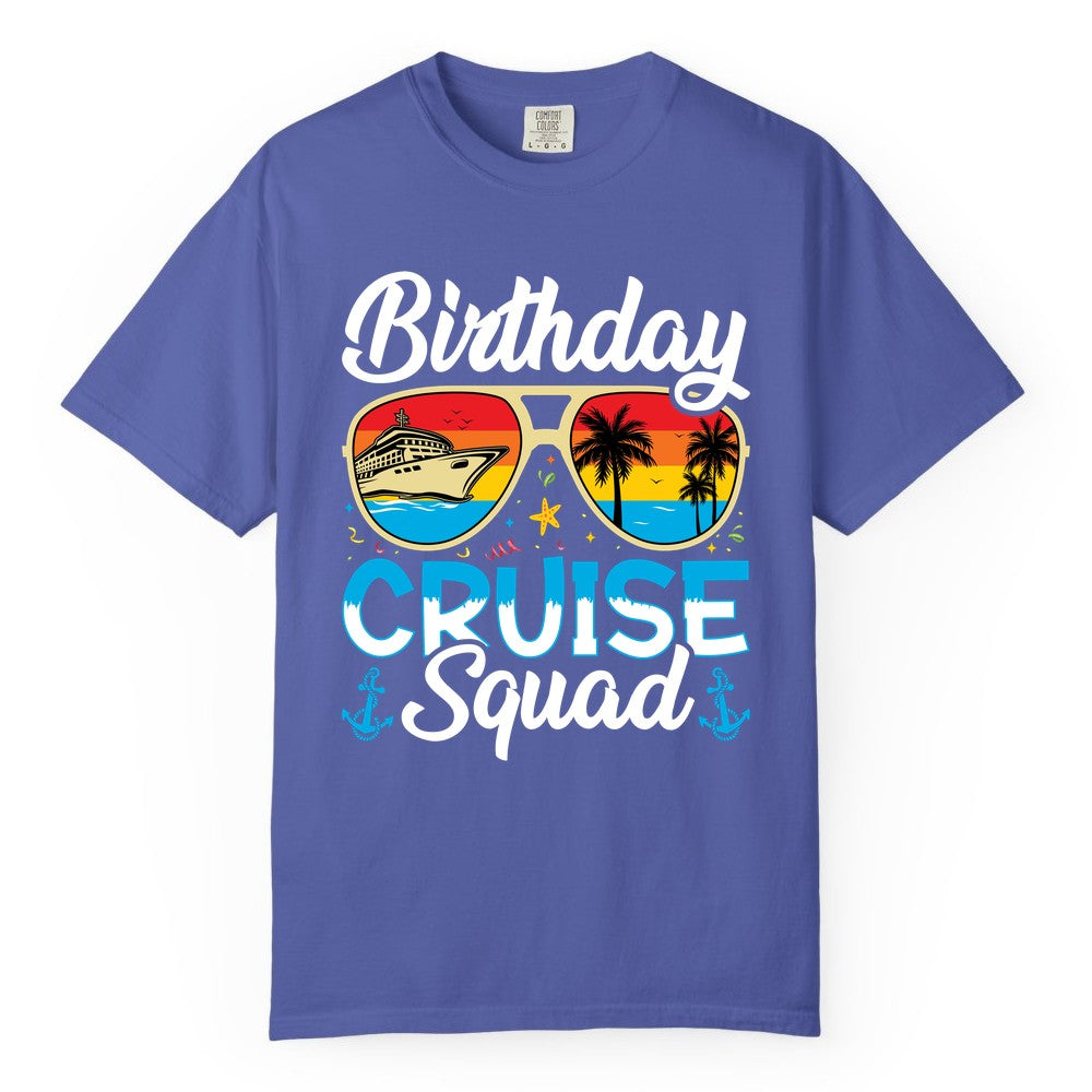 Birthday Cruise Shirt - Retro Cruise Squad Birthday Trip Apparel (Comfort Color) in Periwinkle - Birthday Cruise Squad Retro Sunglasses Tropical Group Shirt