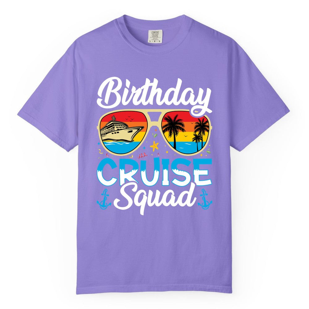 Birthday Cruise Shirt - Retro Cruise Squad Birthday Trip Apparel (Comfort Color) in Violet - Birthday Cruise Squad Retro Sunglasses Tropical Group Shirt