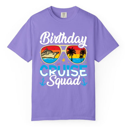 Birthday Cruise Shirt - Retro Cruise Squad Birthday Trip Apparel (Comfort Color) in Violet - Birthday Cruise Squad Retro Sunglasses Tropical Group Shirt