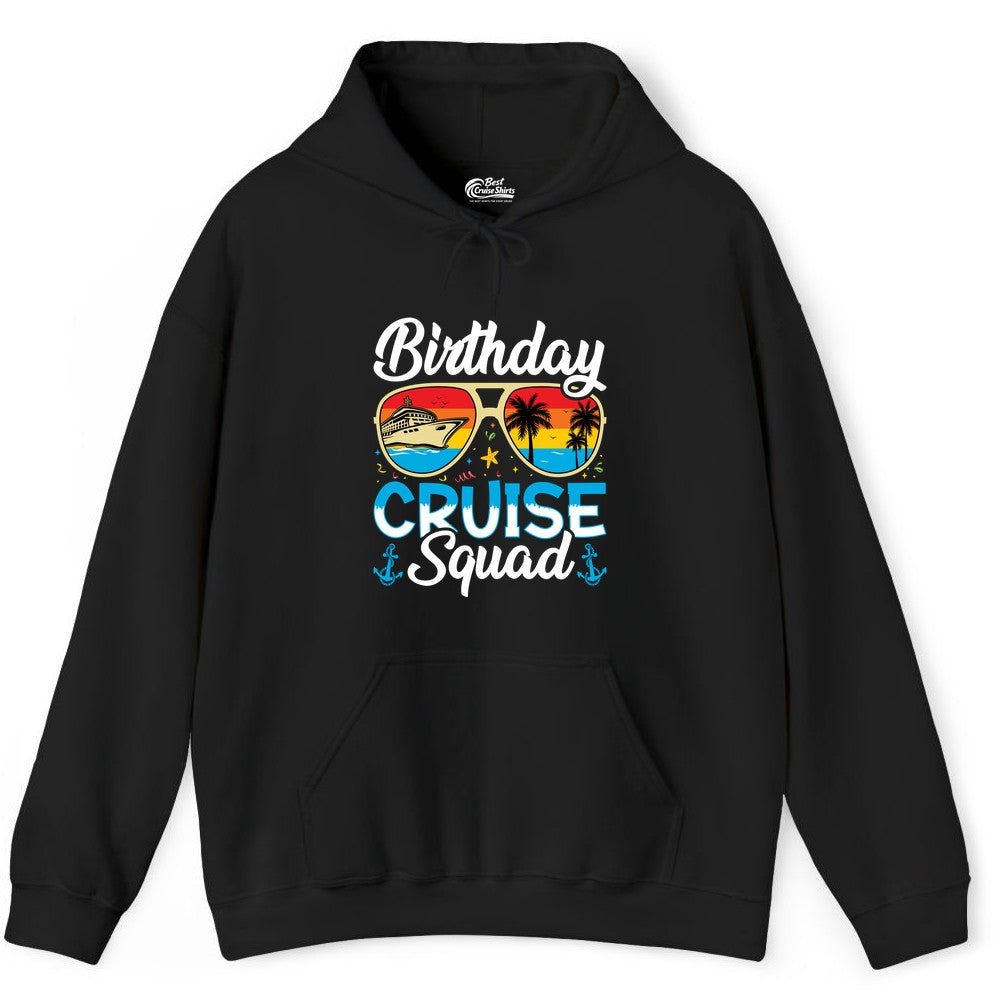 Birthday Cruise Shirt - Retro Cruise Squad Birthday Trip Apparel (Hoodie) in Black - Birthday Cruise Squad Retro Sunglasses Tropical Group Shirt