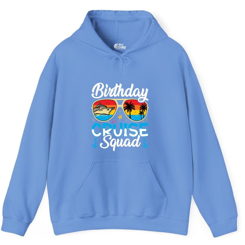 Birthday Cruise Shirt - Retro Cruise Squad Birthday Trip Apparel (Hoodie) in Carolina Blue - Birthday Cruise Squad Retro Sunglasses Tropical Group Shirt