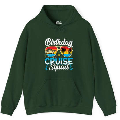 Birthday Cruise Shirt - Retro Cruise Squad Birthday Trip Apparel (Hoodie) in Forest Green - Birthday Cruise Squad Retro Sunglasses Tropical Group Shirt