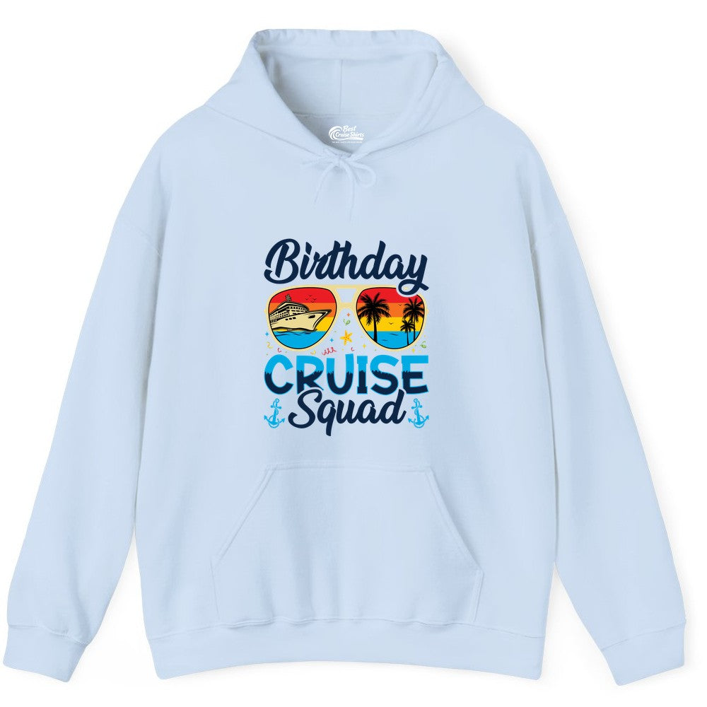 Birthday Cruise Shirt - Retro Cruise Squad Birthday Trip Apparel (Hoodie) in Light Blue - Birthday Cruise Squad Retro Sunglasses Tropical Group Shirt