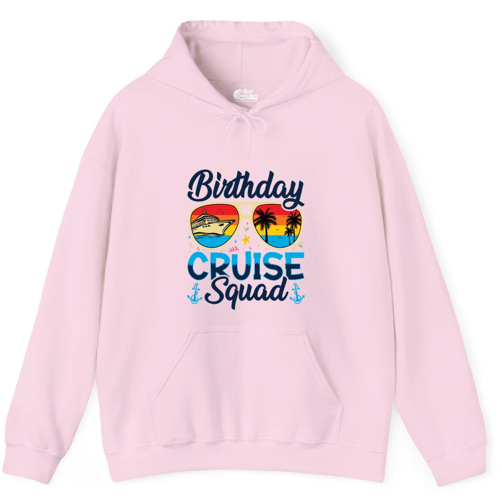 Birthday Cruise Shirt - Retro Cruise Squad Birthday Trip Apparel (Hoodie) in Light Pink - Birthday Cruise Squad Retro Sunglasses Tropical Group Shirt