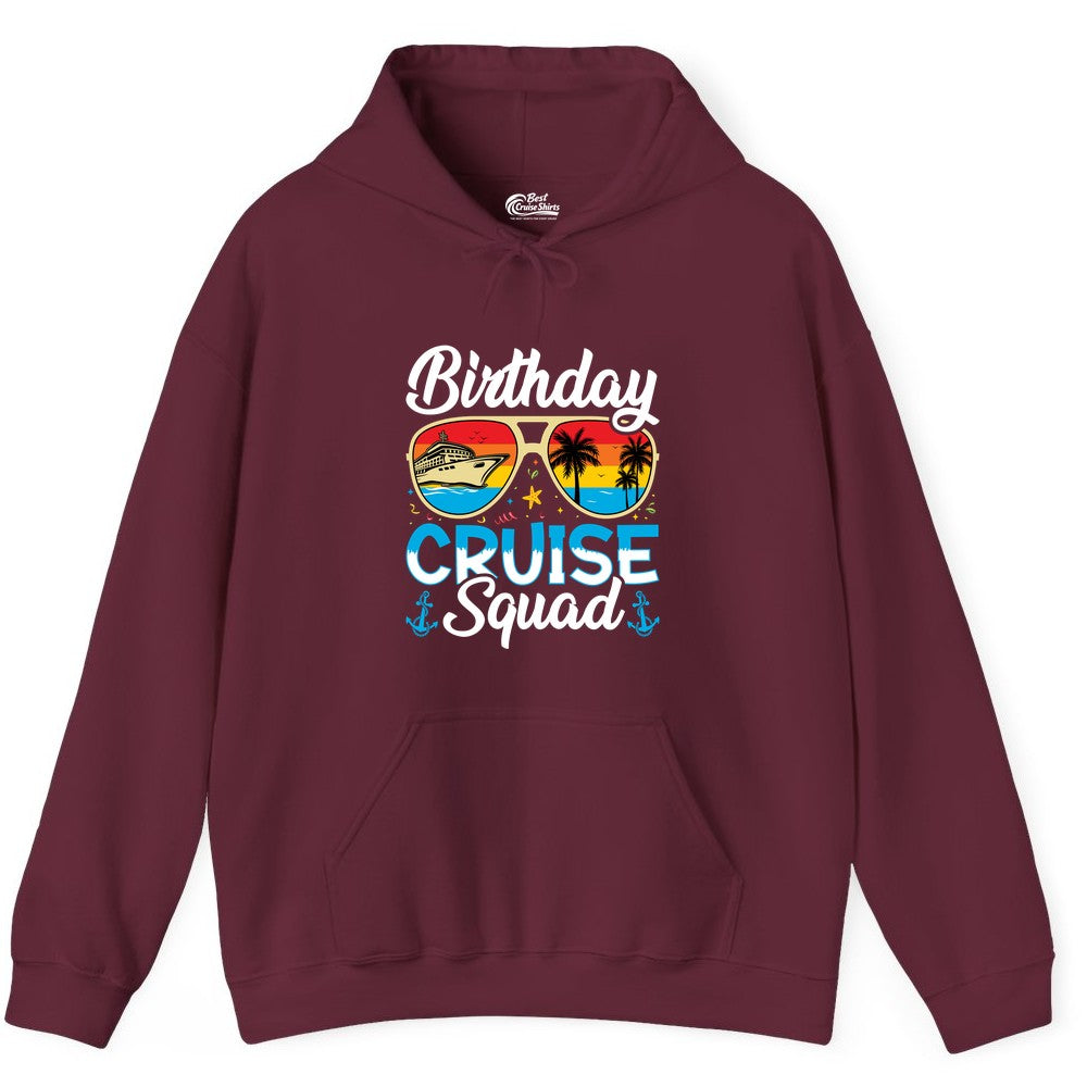 Birthday Cruise Shirt - Retro Cruise Squad Birthday Trip Apparel (Hoodie) in Maroon - Birthday Cruise Squad Retro Sunglasses Tropical Group Shirt