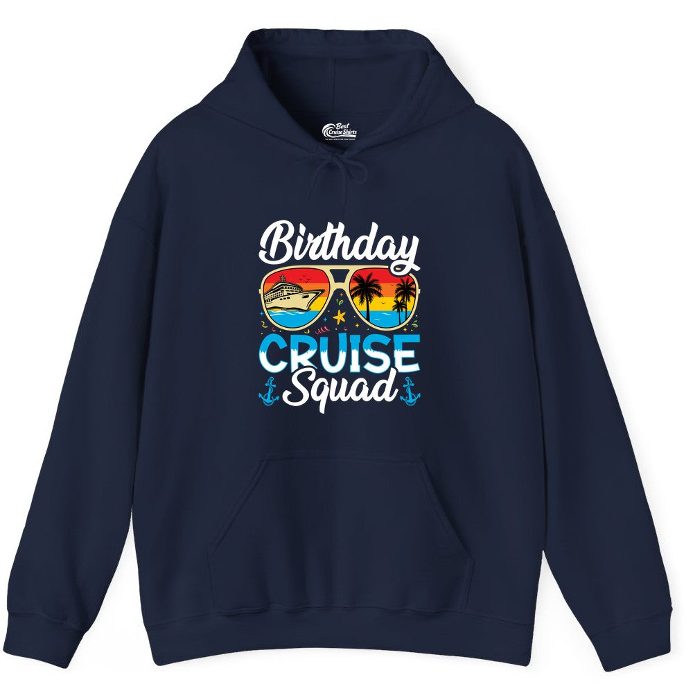 Birthday Cruise Shirt - Retro Cruise Squad Birthday Trip Apparel (Hoodie) in Navy - Birthday Cruise Squad Retro Sunglasses Tropical Group Shirt