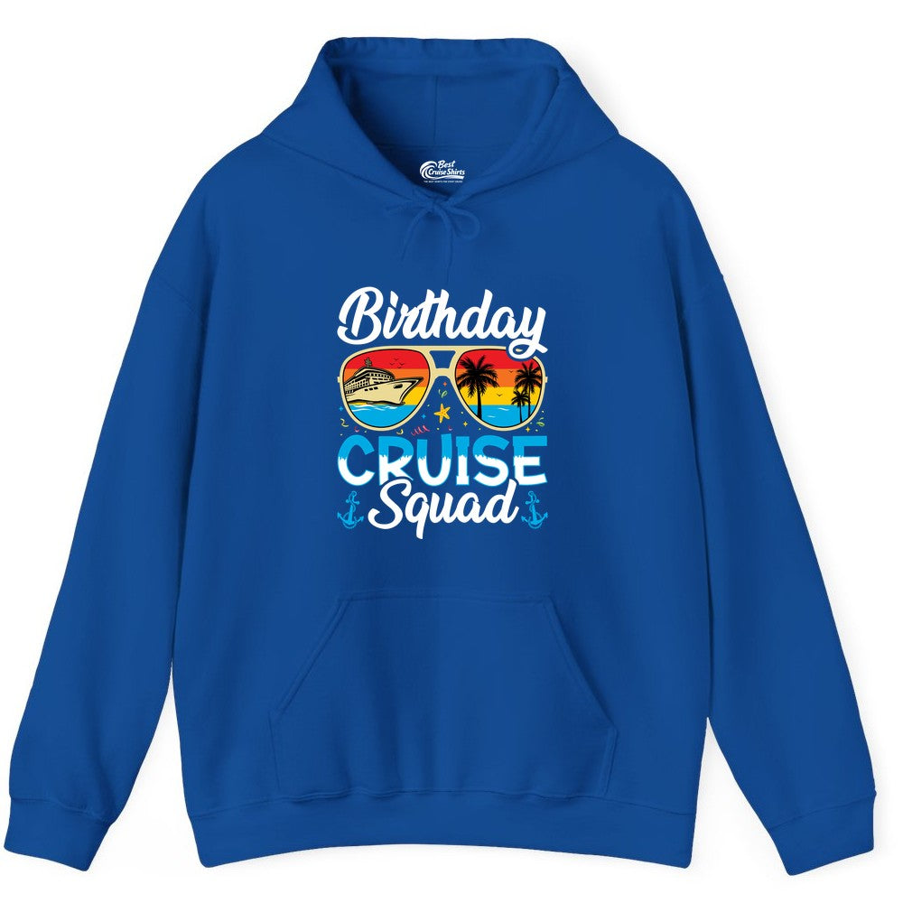 Birthday Cruise Shirt - Retro Cruise Squad Birthday Trip Apparel (Hoodie) in Royal - Birthday Cruise Squad Retro Sunglasses Tropical Group Shirt