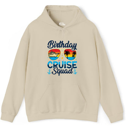 Birthday Cruise Shirt - Retro Cruise Squad Birthday Trip Apparel (Hoodie) in Sand - Birthday Cruise Squad Retro Sunglasses Tropical Group Shirt