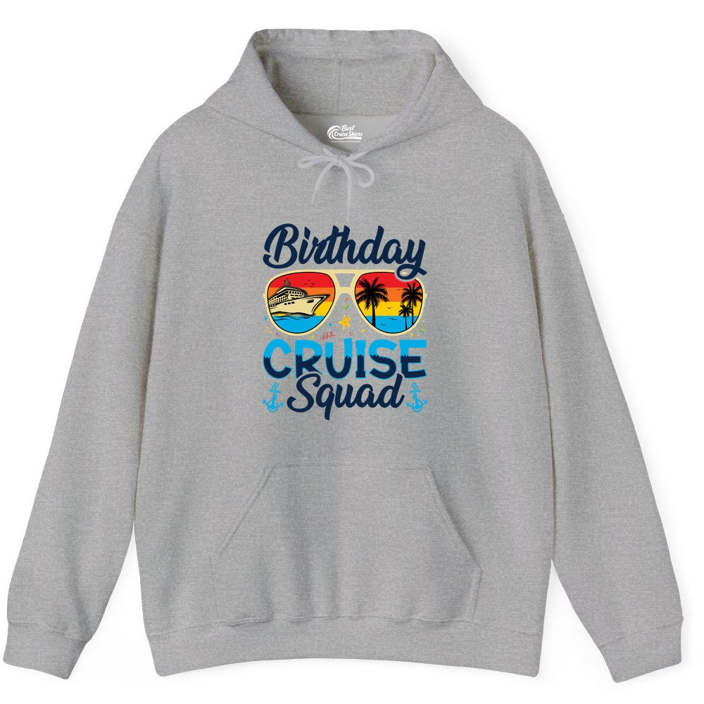 Birthday Cruise Shirt - Retro Cruise Squad Birthday Trip Apparel (Hoodie) in Sport Grey - Birthday Cruise Squad Retro Sunglasses Tropical Group Shirt
