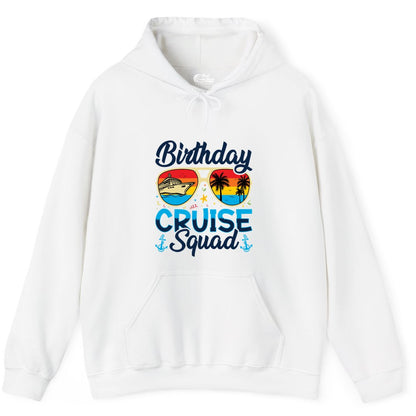 Birthday Cruise Shirt - Retro Cruise Squad Birthday Trip Apparel (Hoodie) in White - Birthday Cruise Squad Retro Sunglasses Tropical Group Shirt