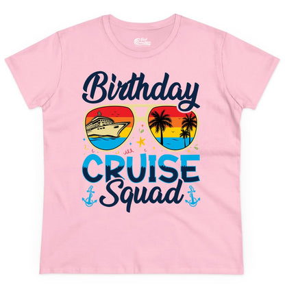 Birthday Cruise Shirt - Retro Cruise Squad Birthday Trip Apparel (Ladies Tee) in Light Pink - Birthday Cruise Squad Retro Sunglasses Tropical Group Shirt