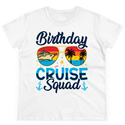 Birthday Cruise Shirt - Retro Cruise Squad Birthday Trip Apparel (Ladies Tee) in White - Birthday Cruise Squad Retro Sunglasses Tropical Group Shirt
