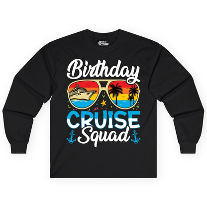 Birthday Cruise Shirt - Retro Cruise Squad Birthday Trip Apparel (Long Sleeve) in Black - Birthday Cruise Squad Retro Sunglasses Tropical Group Shirt