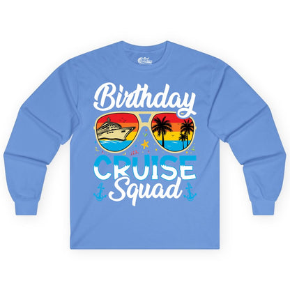 Birthday Cruise Shirt - Retro Cruise Squad Birthday Trip Apparel (Long Sleeve) in Carolina Blue - Birthday Cruise Squad Retro Sunglasses Tropical Group Shirt