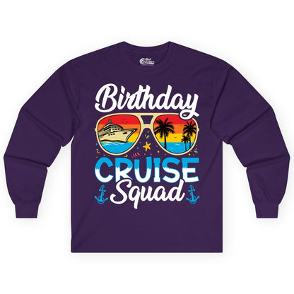 Birthday Cruise Shirt - Retro Cruise Squad Birthday Trip Apparel (Long Sleeve) in Purple - Birthday Cruise Squad Retro Sunglasses Tropical Group Shirt