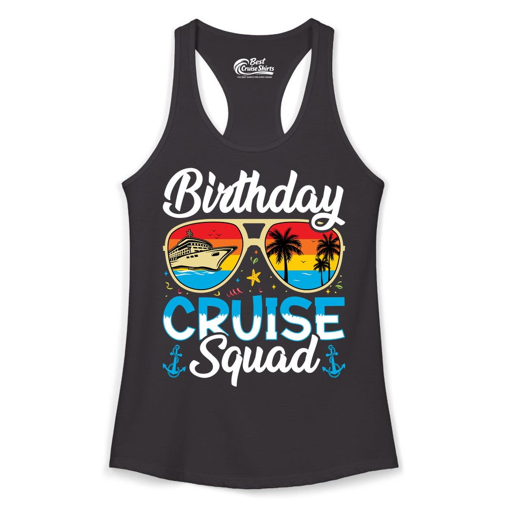 Birthday Cruise Shirt - Retro Cruise Squad Birthday Trip Apparel (Ladies Tank) in Black - Birthday Cruise Squad Retro Sunglasses Tropical Group Shirt