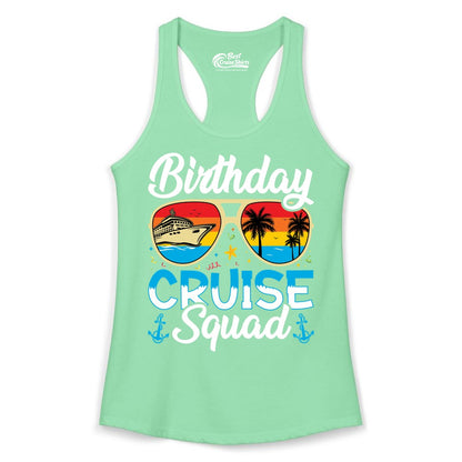 Birthday Cruise Shirt - Retro Cruise Squad Birthday Trip Apparel (Ladies Tank) in Solid Mint - Birthday Cruise Squad Retro Sunglasses Tropical Group Shirt