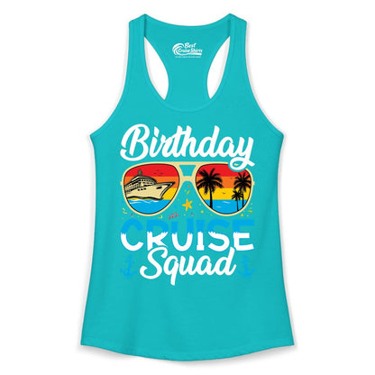 Birthday Cruise Shirt - Retro Cruise Squad Birthday Trip Apparel (Ladies Tank) in Tahiti Blue - Birthday Cruise Squad Retro Sunglasses Tropical Group Shirt