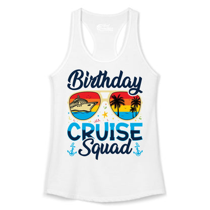 Birthday Cruise Shirt - Retro Cruise Squad Birthday Trip Apparel (Ladies Tank) in White - Birthday Cruise Squad Retro Sunglasses Tropical Group Shirt
