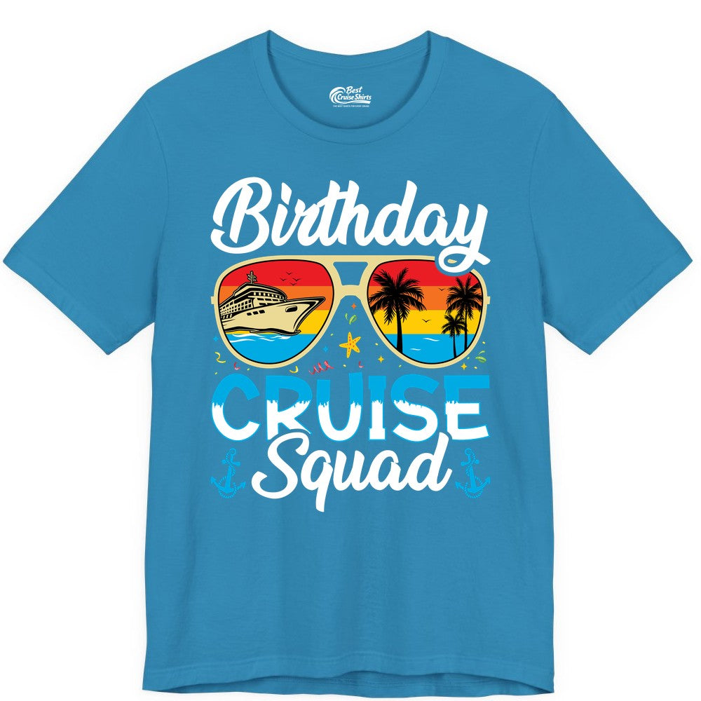 Birthday Cruise Shirt - Retro Cruise Squad Birthday Trip Apparel (Premium Tee) in Aqua - Birthday Cruise Squad Retro Sunglasses Tropical Group Shirt