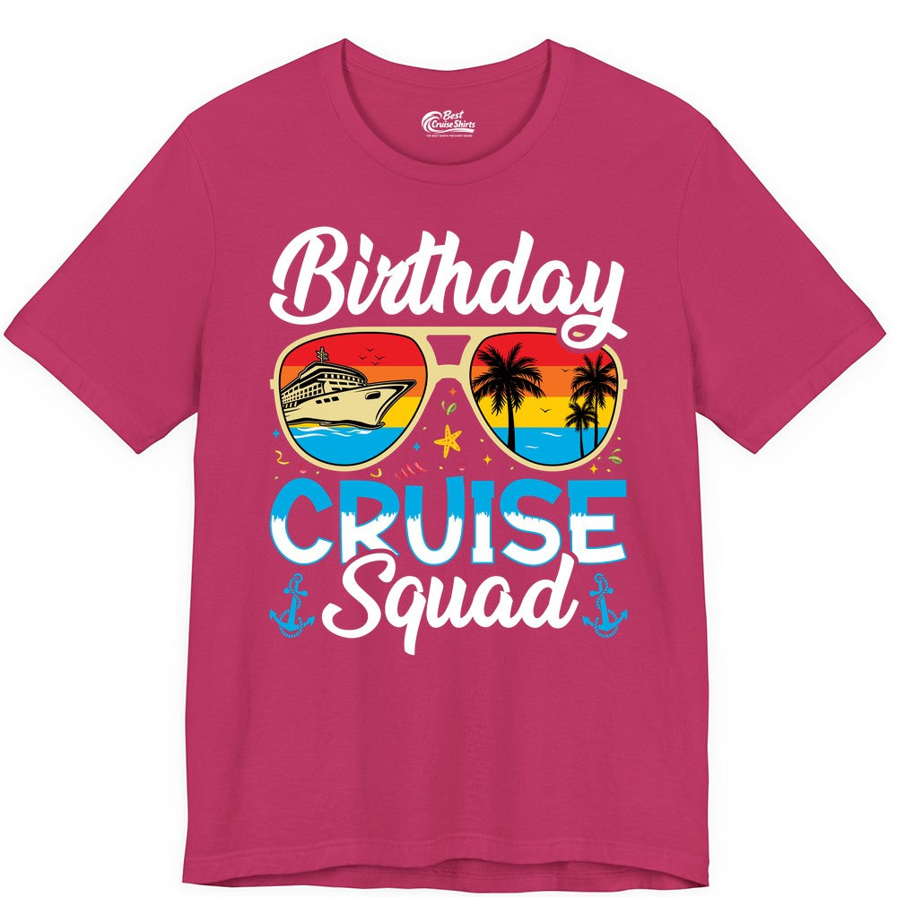 Birthday Cruise Shirt - Retro Cruise Squad Birthday Trip Apparel (Premium Tee) in Berry - Birthday Cruise Squad Retro Sunglasses Tropical Group Shirt