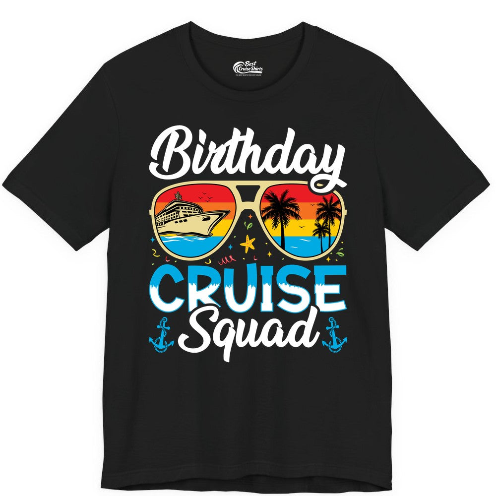 Birthday Cruise Shirt - Retro Cruise Squad Birthday Trip Apparel (Premium Tee) in Black - Birthday Cruise Squad Retro Sunglasses Tropical Group Shirt