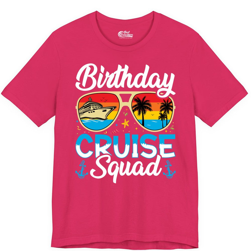 Birthday Cruise Shirt - Retro Cruise Squad Birthday Trip Apparel (Premium Tee) in Fuchsia - Birthday Cruise Squad Retro Sunglasses Tropical Group Shirt