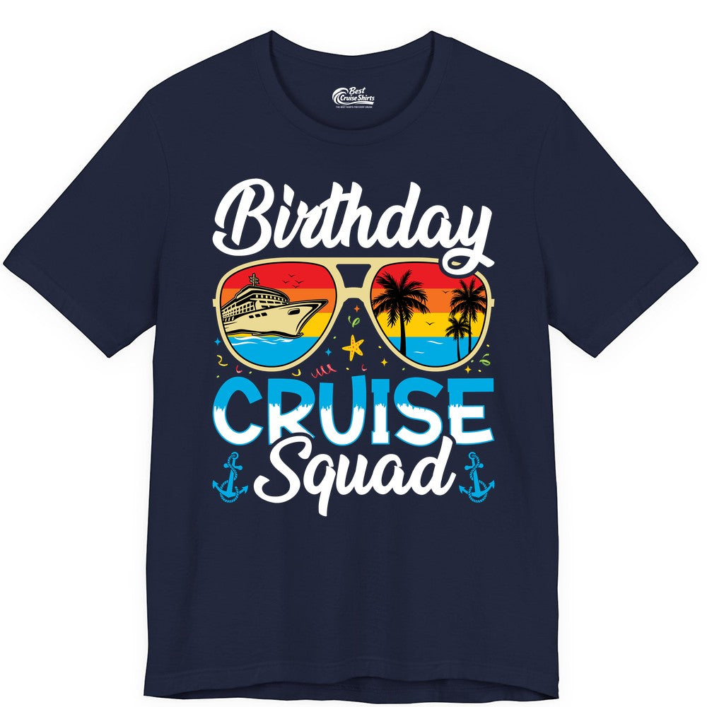 Birthday Cruise Shirt - Retro Cruise Squad Birthday Trip Apparel (Premium Tee) in Navy - Birthday Cruise Squad Retro Sunglasses Tropical Group Shirt
