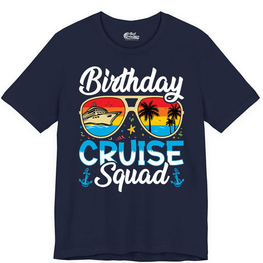 Birthday Cruise Shirt - Retro Cruise Squad Birthday Trip Apparel (Premium Tee) in Navy - Birthday Cruise Squad Retro Sunglasses Tropical Group Shirt