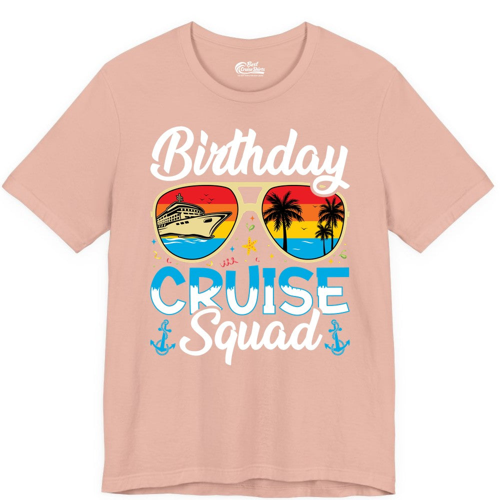 Birthday Cruise Shirt - Retro Cruise Squad Birthday Trip Apparel (Premium Tee) in Peach - Birthday Cruise Squad Retro Sunglasses Tropical Group Shirt