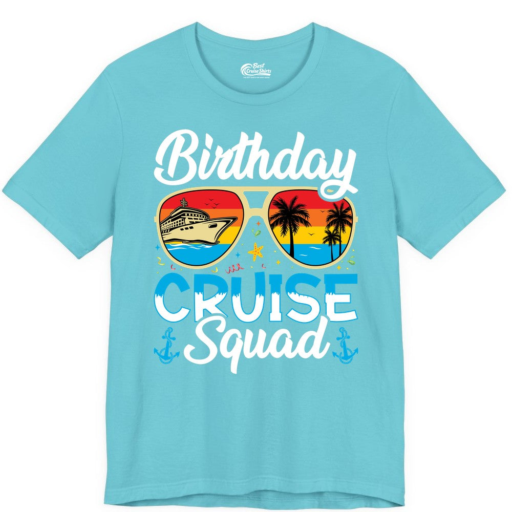 Birthday Cruise Shirt - Retro Cruise Squad Birthday Trip Apparel (Premium Tee) in Turquoise - Birthday Cruise Squad Retro Sunglasses Tropical Group Shirt