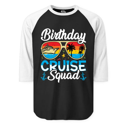 Birthday Cruise Shirt - Retro Cruise Squad Birthday Trip Apparel (Raglan) in BlackWhite - Birthday Cruise Squad Retro Sunglasses Tropical Group Shirt