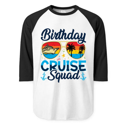 Birthday Cruise Shirt - Retro Cruise Squad Birthday Trip Apparel (Raglan) in WhiteBlack - Birthday Cruise Squad Retro Sunglasses Tropical Group Shirt