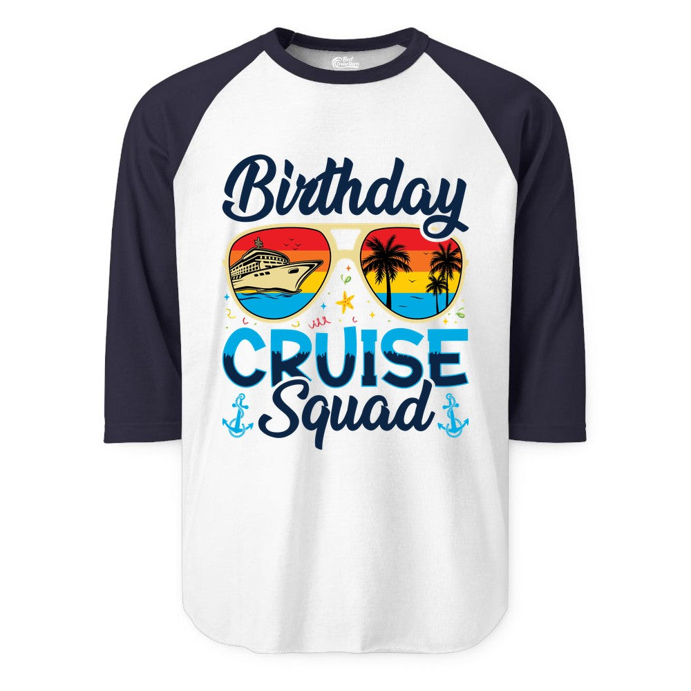 Birthday Cruise Shirt - Retro Cruise Squad Birthday Trip Apparel (Raglan) in WhiteNavy - Birthday Cruise Squad Retro Sunglasses Tropical Group Shirt