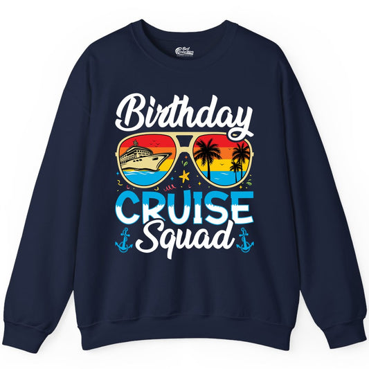 Birthday Cruise Shirt - Retro Cruise Squad Birthday Trip Apparel (Sweatshirt) in Navy - Birthday Cruise Squad Retro Sunglasses Tropical Group Shirt