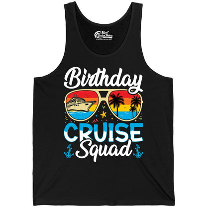 Birthday Cruise Shirt - Retro Cruise Squad Birthday Trip Apparel (Tank Top) in Black - Birthday Cruise Squad Retro Sunglasses Tropical Group Shirt