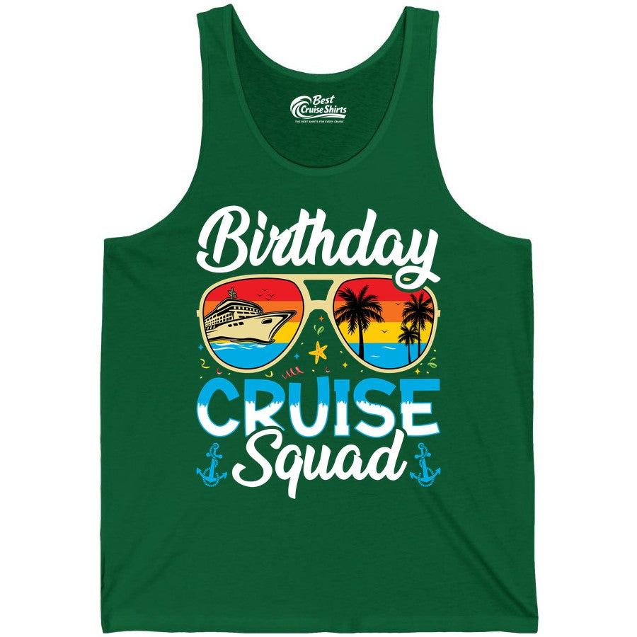Birthday Cruise Shirt - Retro Cruise Squad Birthday Trip Apparel (Tank Top) in Kelly - Birthday Cruise Squad Retro Sunglasses Tropical Group Shirt