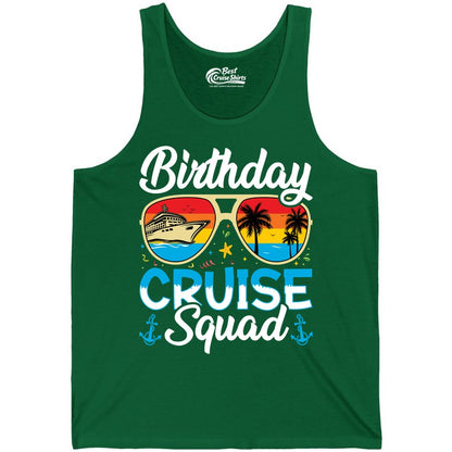 Birthday Cruise Shirt - Retro Cruise Squad Birthday Trip Apparel (Tank Top) in Kelly - Birthday Cruise Squad Retro Sunglasses Tropical Group Shirt