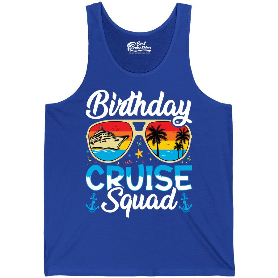 Birthday Cruise Shirt - Retro Cruise Squad Birthday Trip Apparel (Tank Top) in True Royal - Birthday Cruise Squad Retro Sunglasses Tropical Group Shirt